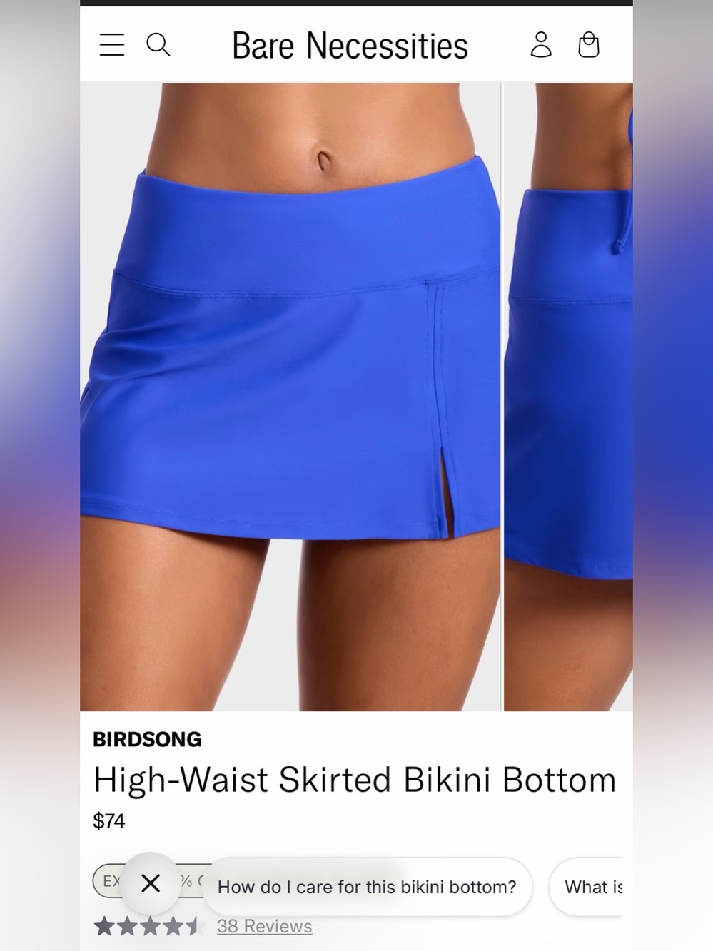 NWT Birdsong High-Waist Skirted Bikini Bottom - Cobalt Blue